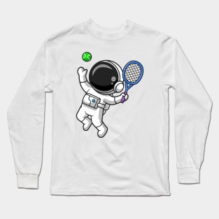 Cute Astronaut Playing Tennis Ball Cartoon Long Sleeve T-Shirt